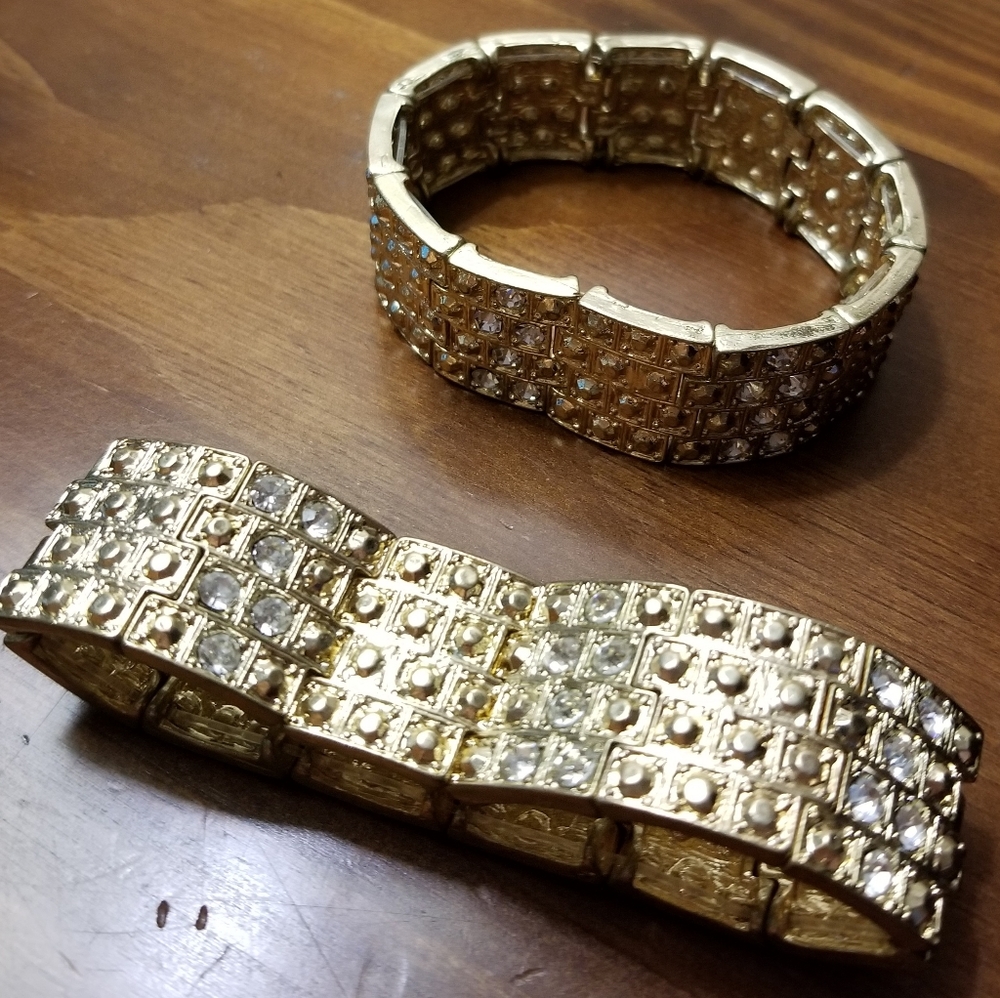 Two Gold-tone textured stretch bracelets